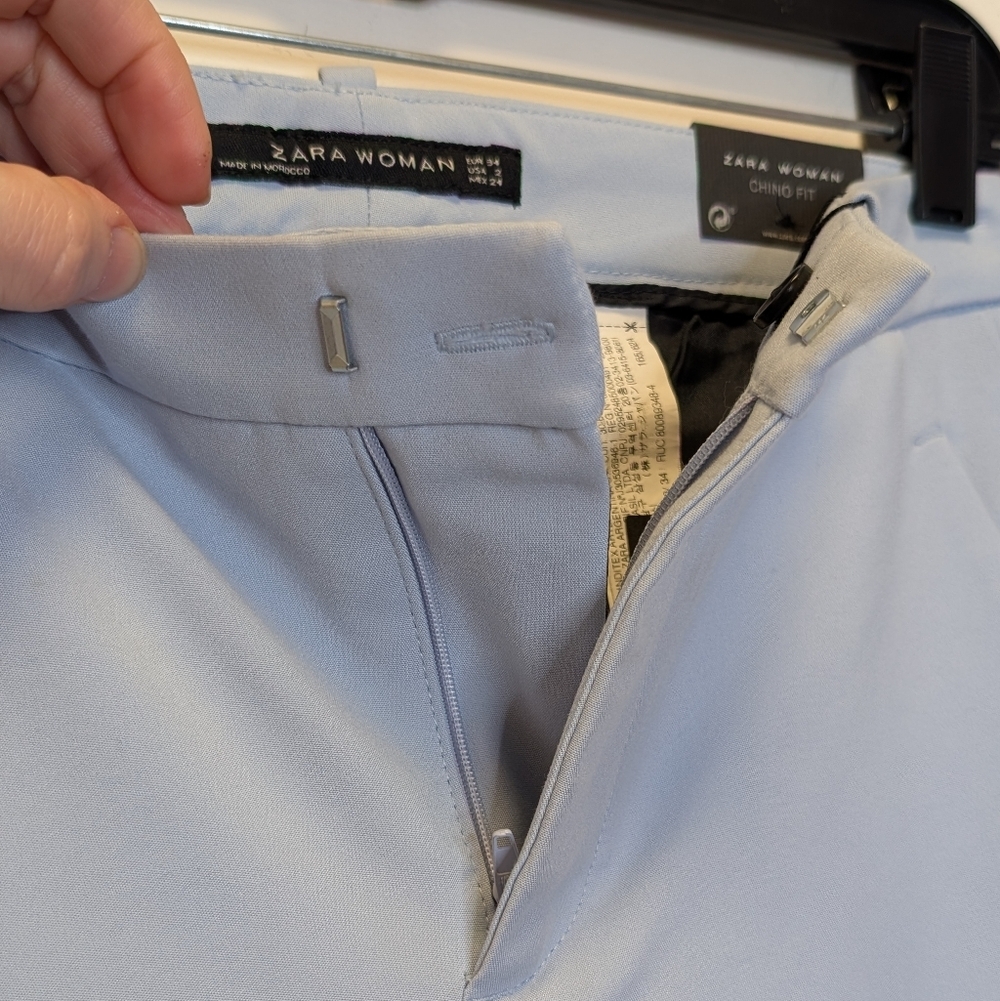Zara Woman Chino Fit Pants Size 2 Light Blue Tailored Slim Ankle - Picture 6 of 14
